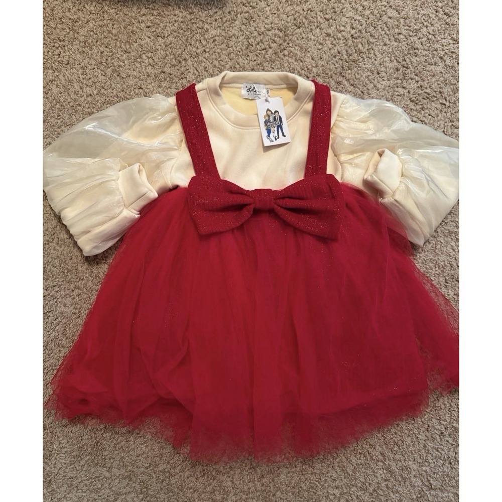 Lola + the Boys Big Red Bow Dress NWT size 4/5 girl Holiday Fancy